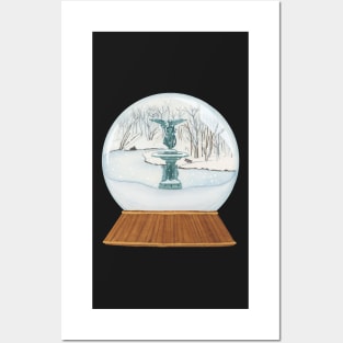 SNOW GLOBE – BETHESDA FOUNTAIN IN WINTER – CENTRAL PARK – NEW YORK CITY – Watercolor Painting Posters and Art